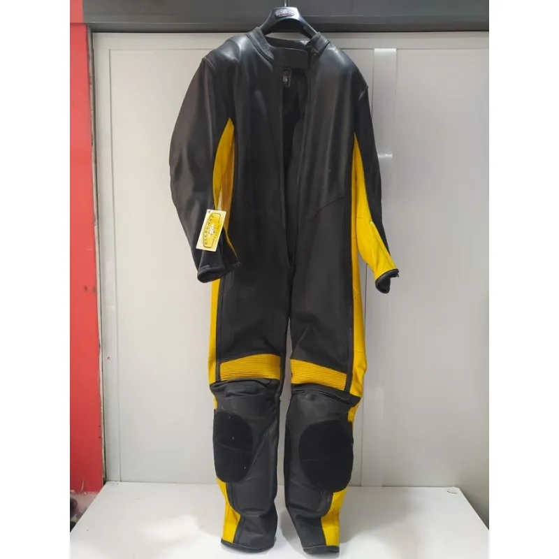 TUTA DI PELLE DA MOTO GENUINE LEATHER GIALLA / NERA TG. 46 NUOVA